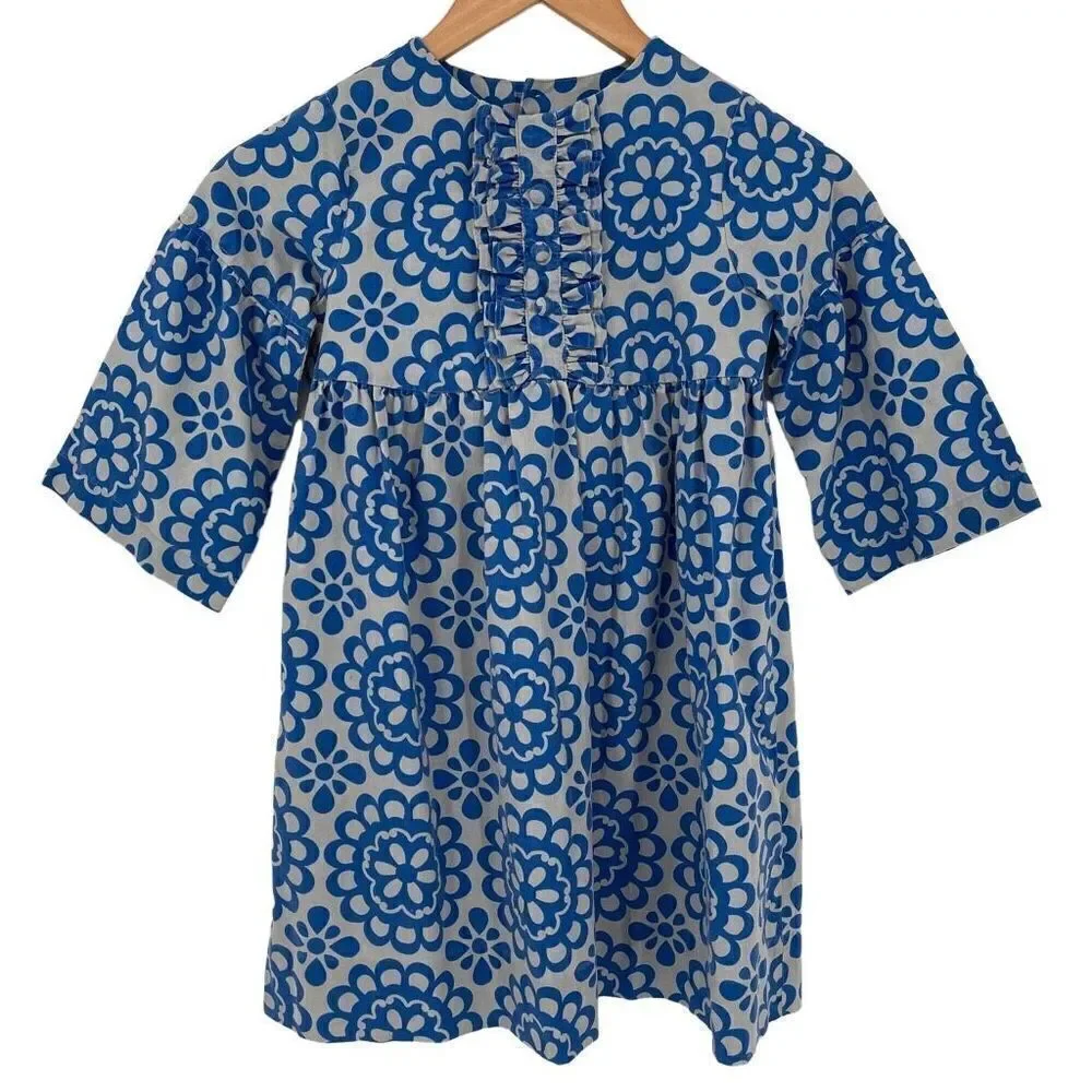 Kelly's Kids Bell Sleeve Cassidy Dress Ruffle Bodice Girls 7-8 Gray Blue